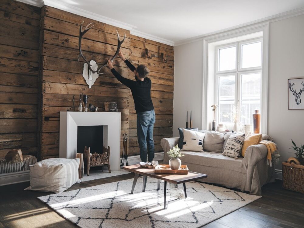 antlers na ścianie w salonie