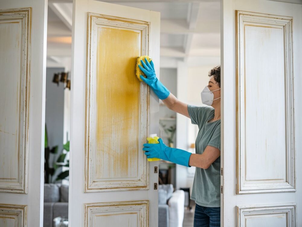 czyszczenie żółtych drzwi
