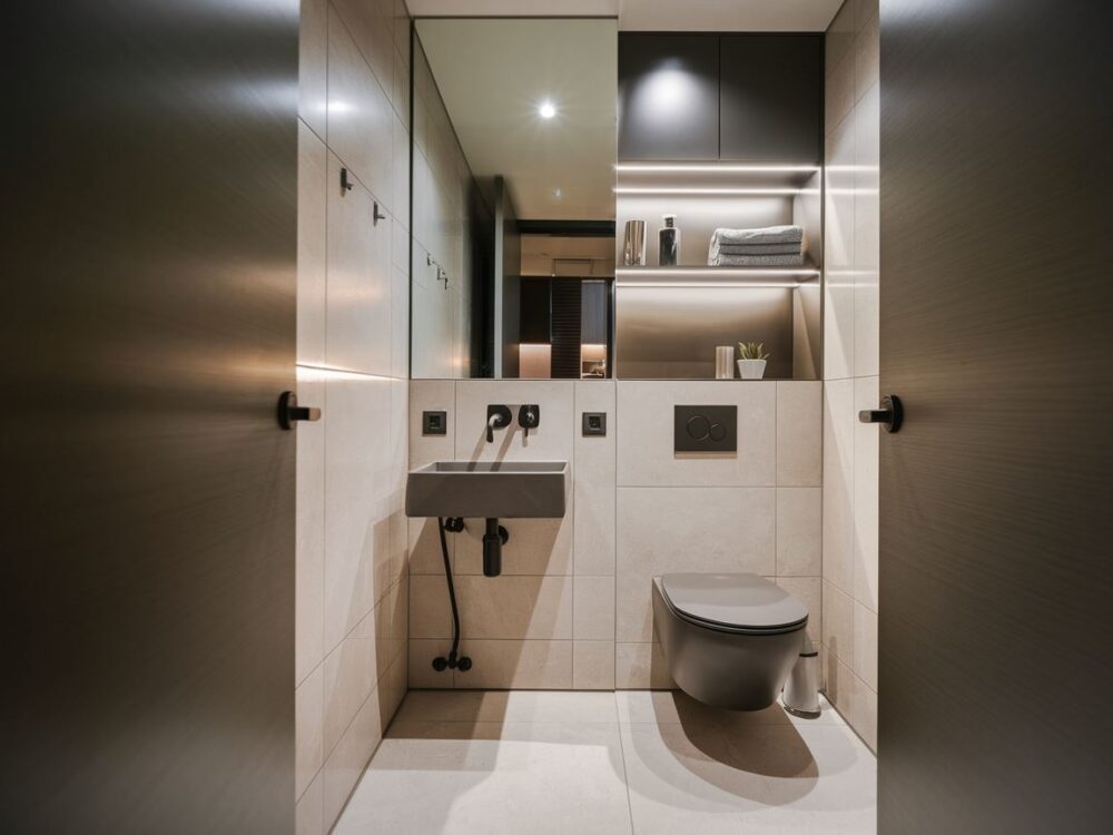 mała łazienka z zabudową rur