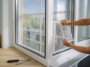 okno z zamontowaną moskitierą