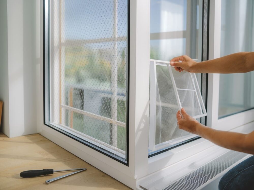 okno z zamontowaną moskitierą