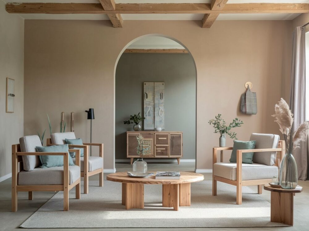 ściany beżowe do mebli dąb rustykalny