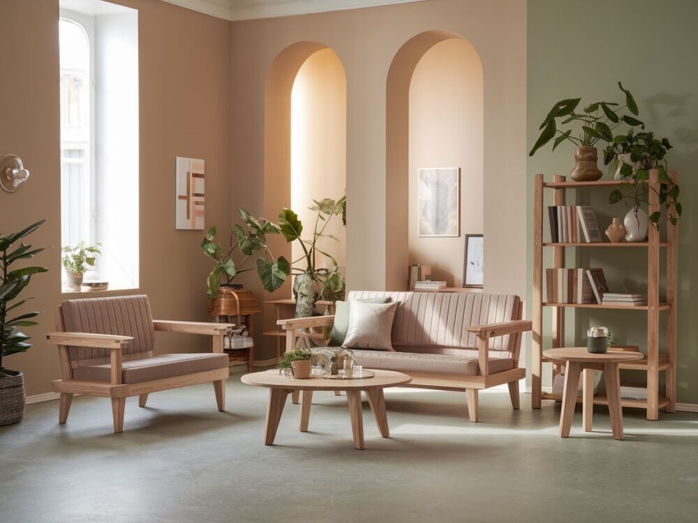 szare ściany z meblami dąb rustykalny